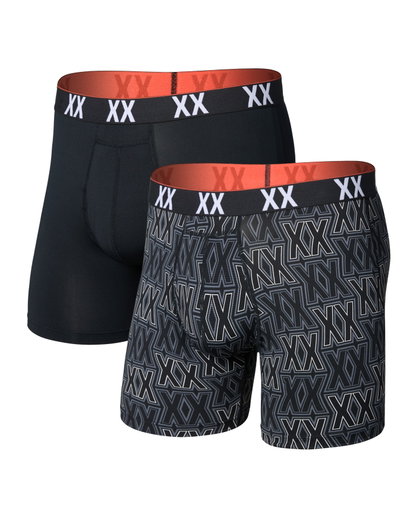 SAXX Boxershorts Multisport Mesh Boxer Brief Fly Logo schwarz/Logo Herren - 2 Stück